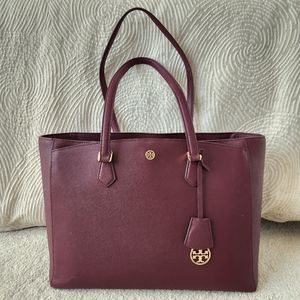 Tory Burch Robinson Large Saffiano Tote - Port